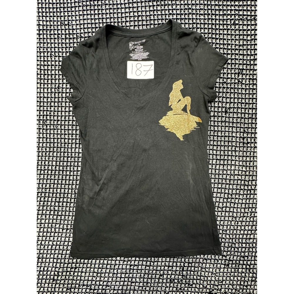 No Boundaries T-Shirt Juniors‎ Medium Black Excellent Ariel Gold Glitter Graphic